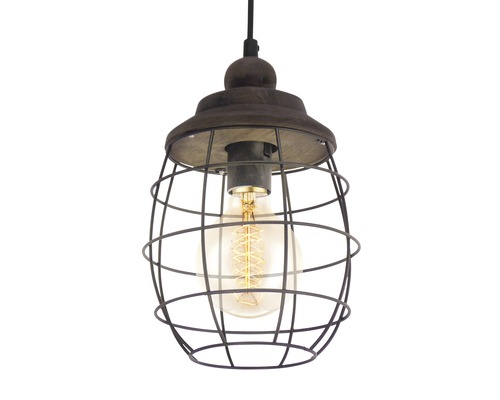 Lampă suspendată cu cușcă metalică și sursă de lumină