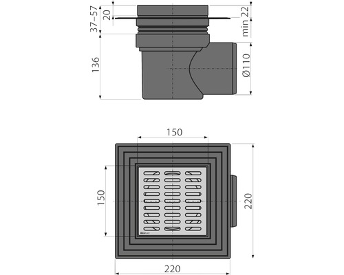 Desen tehnic al unei rigole de curte cu dimensiuni