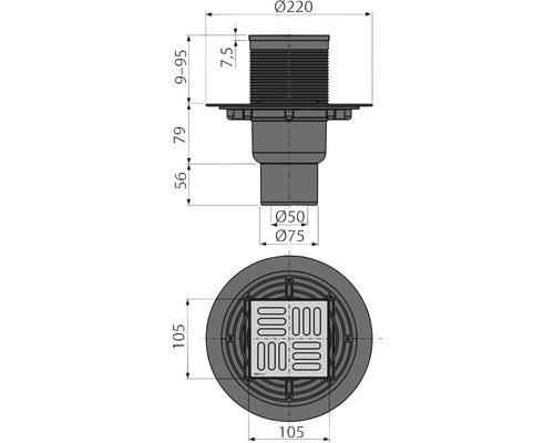Desen tehnic cu dimensiunile unei scurgeri de podea