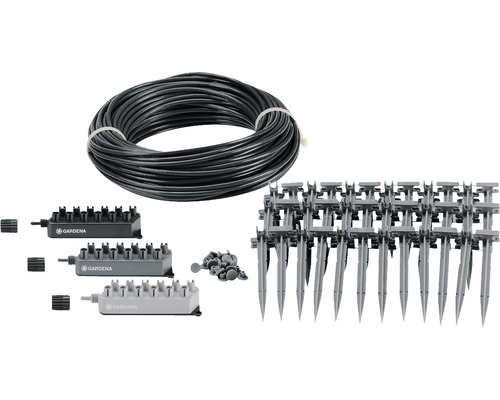 Set de pornire Gardena Micro-Drip-System ghivece de flori M cu furtun, distribuitoare și suporturi pentru irigarea ghivecelor de flori