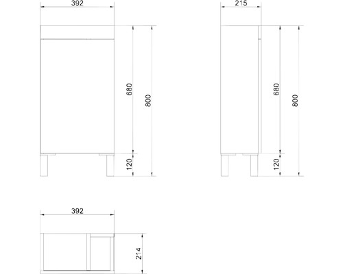 Desen tehnic al unui dulap de baie cu dimensiuni