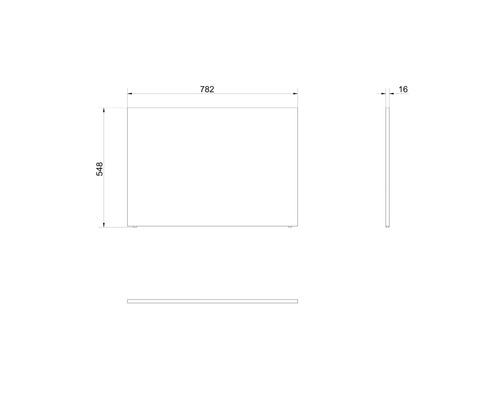 Desen tehnic cu dimensiuni: lățime 782 mm, înălțime 548 mm, grosime 16 mm.