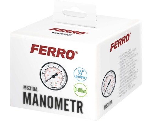 Ambalaj manometru Ferro cu interval de măsurare de la 0 la 10 bari și racord de 1/4 inch