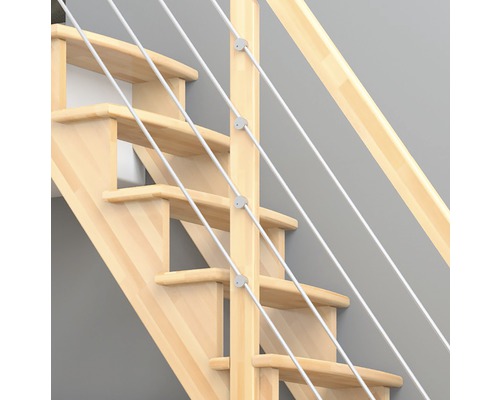 Scară din lemn cu balustradă din oțel inoxidabil