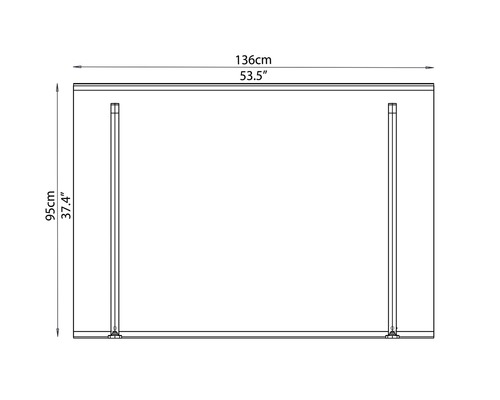 Desen tehnic al unei piese de mobilier cu dimensiunile de 136 centimetri lățime și 95 centimetri înălțime.