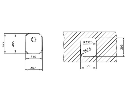 Desen tehnic al unei chiuvete cu dimensiuni