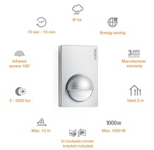 Senzor de mișcare Steinel IS180-2 180° max. 1000W, pentru exterior IP54, argintiu-thumb-6 Senzor de mișcare Steinel IS180-2 180° max. 1000W, pentru exterior IP54, argintiu-thumb-6