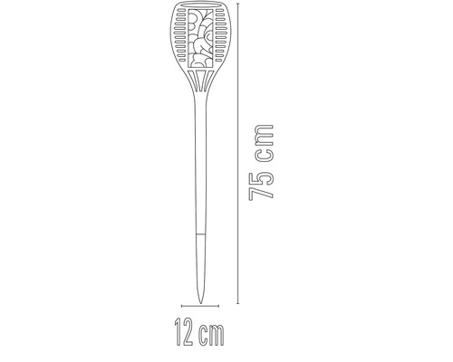 Imagine a unei torțe de grădină cu dimensiunile de 75 pe 12 centimetri.