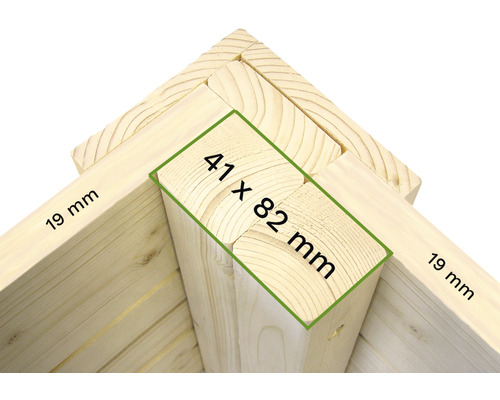 Construcție din lemn cu dimensiunile de 19 mm și 41 x 82 mm
