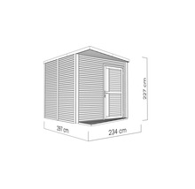 Depozit pentru grădină cu dimensiunile de 297 x 234 x 227 centimetri ca desen schematic