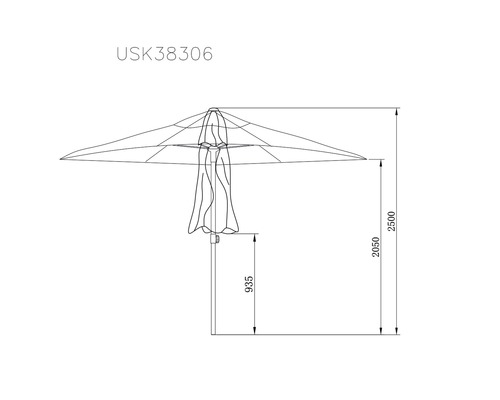 Desen tehnic al unei umbrele de soare cu indicații de înălțime