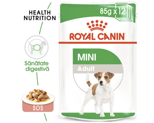 Royal Canin Mini Adult hrană umedă pentru câini în plic de 85 de grame, pachet de 12 bucăți