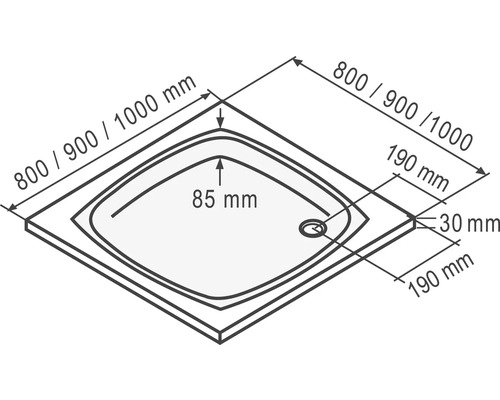 Desen tehnic al unei cădițe de duș cu dimensiuni