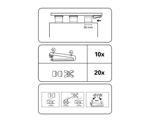 Instrucțiuni de instalare pentru accesorii de perdea cu indicarea cantităților