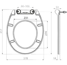 Desen tehnic al unui capac de toaletă cu dimensiuni