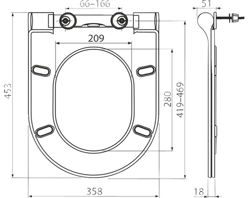 Desen tehnic al unui capac de toaletă cu dimensiuni