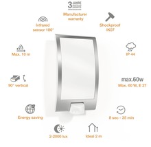 Aplică exterior Steinel L22 E27 max. 1x60W, senzor de mișcare IP44, oțel inoxidabil