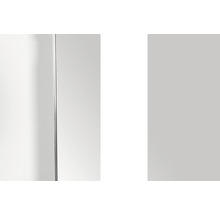 Prim-plan al unei cabine de duș cu panouri transparente și armături argintii