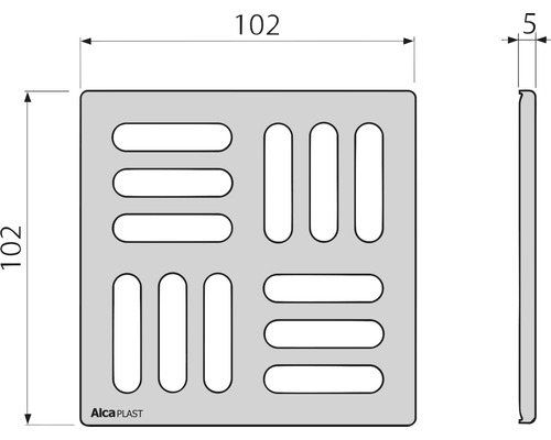 Desen tehnic al unui scurgere pătrată cu fante și indicații de dimensiuni