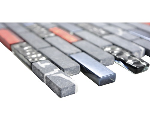 Placă de mozaic cu pietre dreptunghiulare din piatră, sticlă și metal