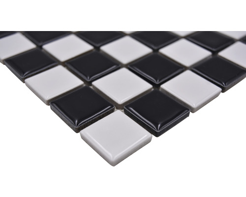 Placă mozaic ceramică, pătrată, alb-negru