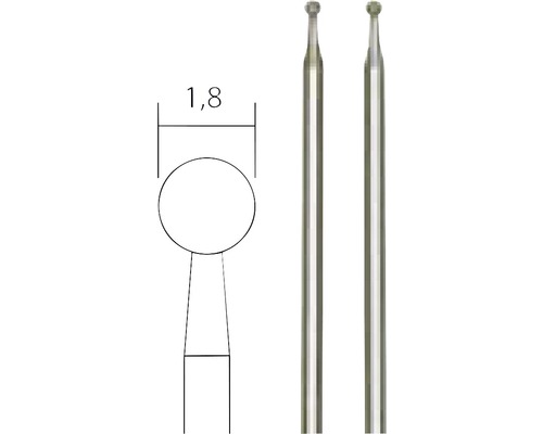 Două freze cu cap sferic și reprezentare schematică cu dimensiunea 1,8.