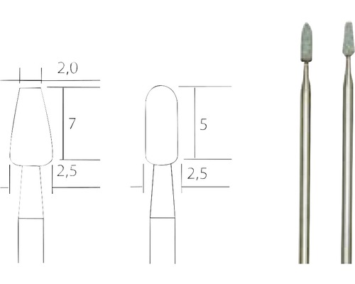 Schiță și fotografie cu freze pentru designul unghiilor cu dimensiuni