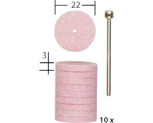 Set discuri abrazive 22 mm cu tijă, 10 bucăți