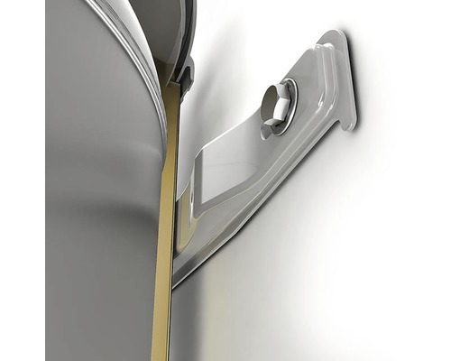 Vizualizare detaliată a unui recipient metalic cu suport de perete