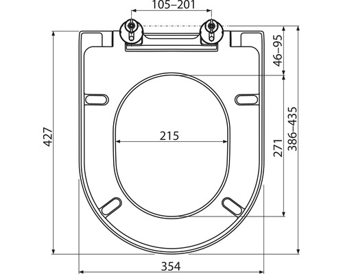 Desen tehnic al unui capac de toaletă cu dimensiuni