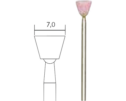 Corp abraziv cu tijă și desen tehnic cu indicație de măsurare 7,0