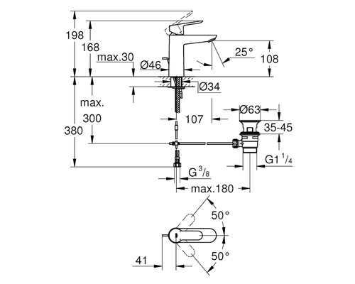 Desen tehnic al unui robinet cu dimensiuni
