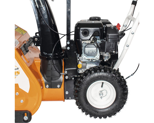 Imagine detaliată cu o freză de zăpadă, cu motor și roată