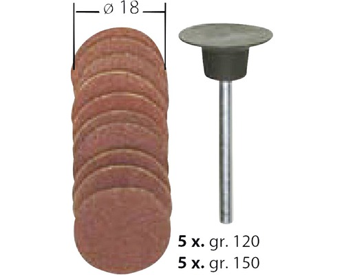 Set de discuri abrazive cu diametrul de 18 mm în două granulații
