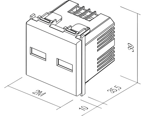 Desen tehnic al unei prize de încărcare USB cu dimensiuni