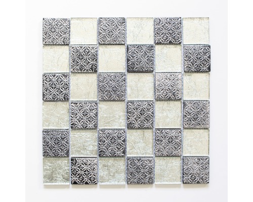 Mozaic sticlă XCM 8OP6 mix argintiu 30x30 cm Placă de mozaic din sticlă pătrată cu model