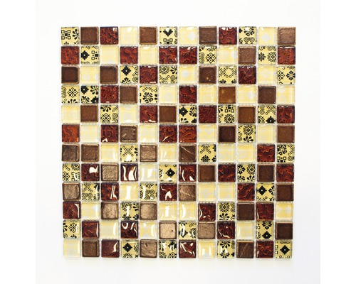 Mozaic sticlă-piatră naturală XCM CB25 mix multicolor 30x30 cm Placă de mozaic cu elemente maro și cu model
