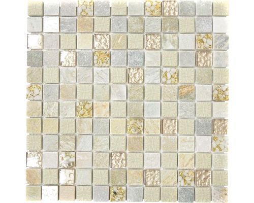 Mozaic sticlă-piatră naturală XCM CR27 mix multicolor 30x30 cm Placă de mozaic cu aspect de piatră și sticlă