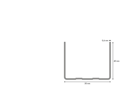 Dimensiunile unui profil U: grosime 0,6 mm, înălțime 40 mm și lățime 50 mm