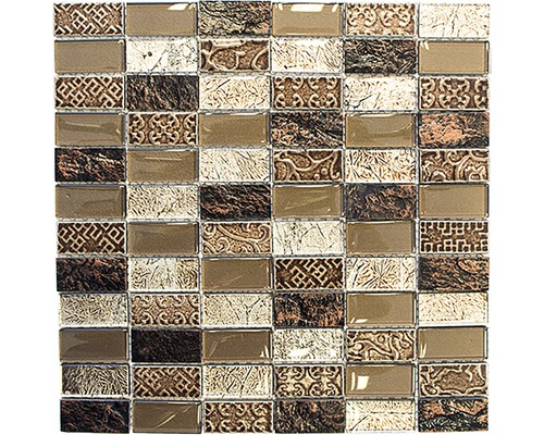 Mozaic sticlă-piatră naturală XCM CRS6 mix maro 30x30 cm Placă mozaic cu elemente din sticlă și piatră