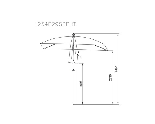 Desen tehnic al unei umbrele de soare cu indicații de înălțime