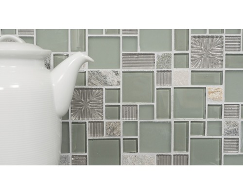 Placă mozaic din sticlă și piatră naturală cu ceainic