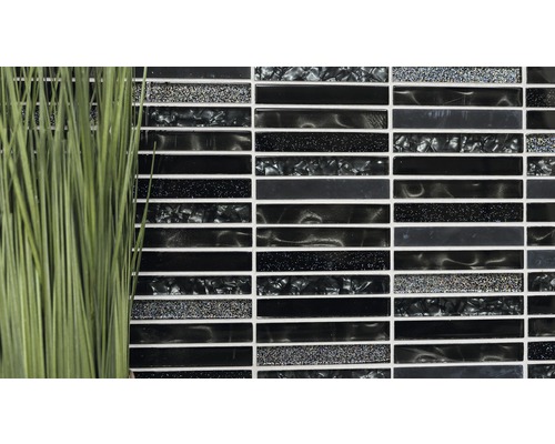 Placă mozaic decorativă cu elemente negre alungite