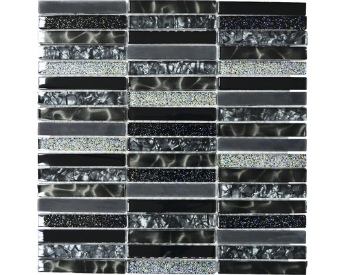 Mozaic sticlă XCM ST NB negru 29,8x30,4 cm Placă de mozaic din sticlă și piatră naturală