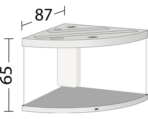 Acvariu de colț cu dimensiunile de 87 pe 65 de centimetri