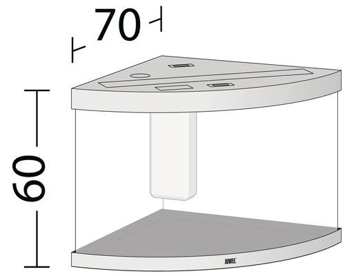 Imagine cu un acvariu de colț cu dimensiunile de 70 x 60 centimetri