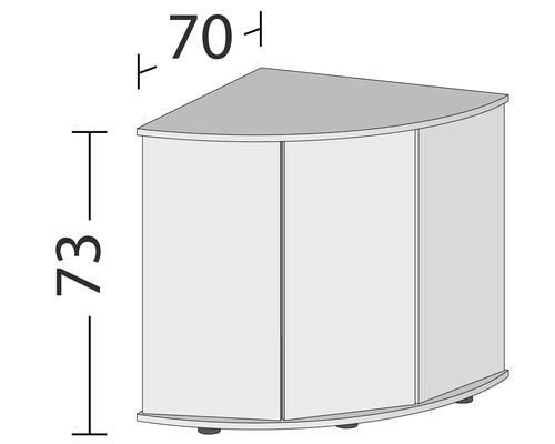 Imagine cu un dulap de colț cu dimensiunile de 70 x 73 centimetri.