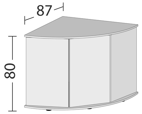Imaginea unui dulap inferior de colț cu dimensiunile 87 pe 80 de centimetri.