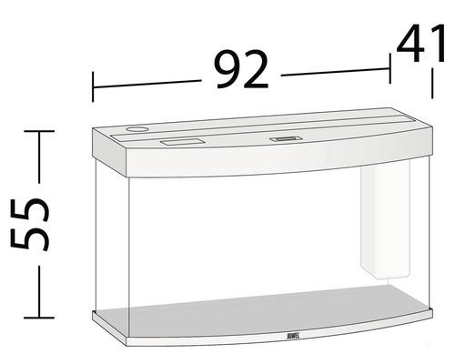 Acvariu cu dimensiunile 92 cm lățime, 55 cm înălțime și 41 cm adâncime
