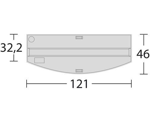Desen tehnic cu dimensiunile 32,2, 46 și 121
